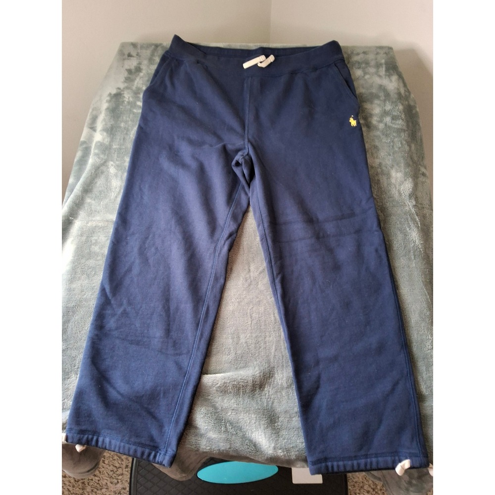 Polo Ralph Lauren Mens XXL Navy Blue Fleece Sweatpants Yellow Pony Joggers